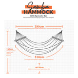 Samba Hammock with spreader bar and dimensions on a grid background