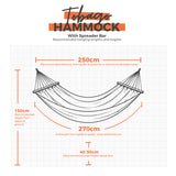 Tobago hammock hanging dimensions on a white grid background