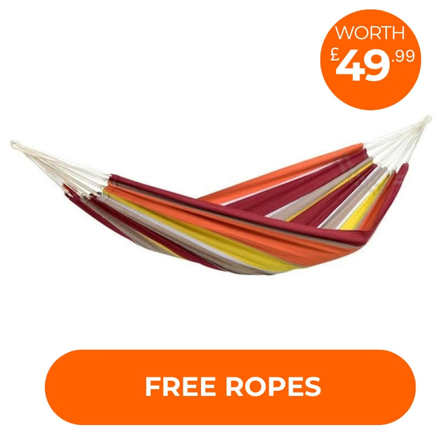 Colourful hammock with free ropes offered on a white background
