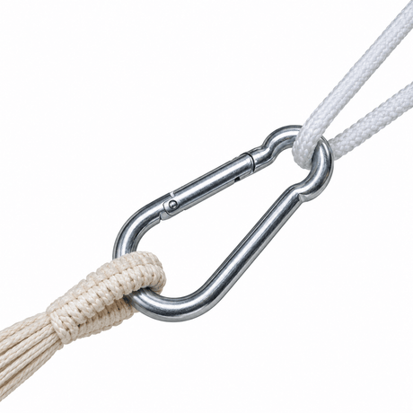 Large hammock and hanging chair clip connecting two suspension ropes