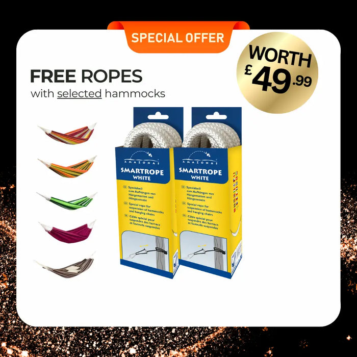 Promotional image of SMARTROPE white ropes packaging with free ropes offer on a black background.