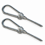 Two silver metal hanging hooks with threaded screws and white plastic retainers, shown on a plain white background.