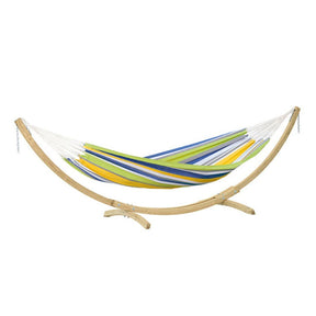 Colourful hammock with wooden stand on a white background, labelled 'Limited Edition'.