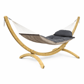 Hammock with wooden stand on a white background