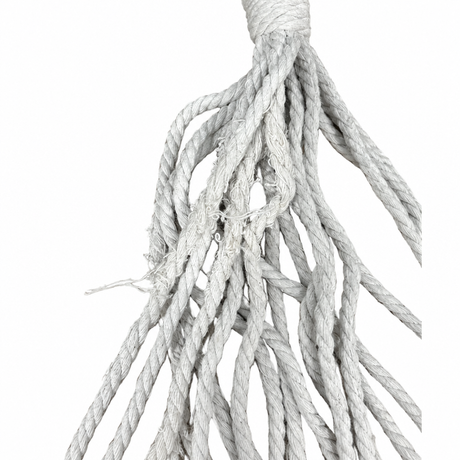 Close-up of frayed suspension ropes and loose fibres on the Grade C clearance Salsa Marine Hammock