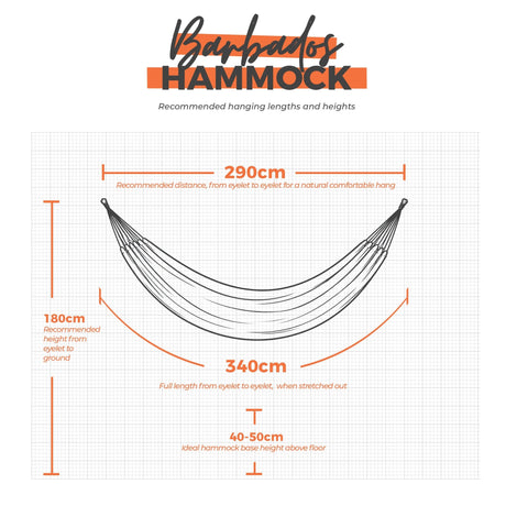 Barbados hammock dimensions on white background