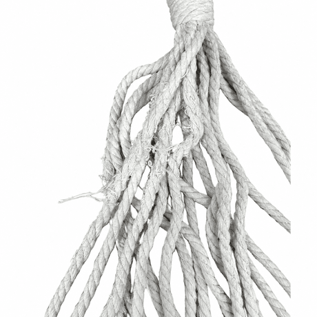 Close-up of frayed suspension ropes and loose fibres on the Grade C clearance Salsa Marine Hammock