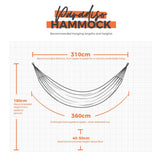 Paradiso hammock hanging dimensions on a white background.