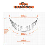 Rio hammock hanging dimensions on a white grid background