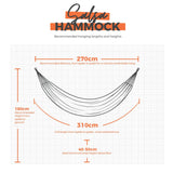 Salsa Hammock measurement chart with dimensions on a white background