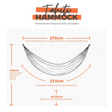 Tahiti Hammock size chart with dimensions on a white background