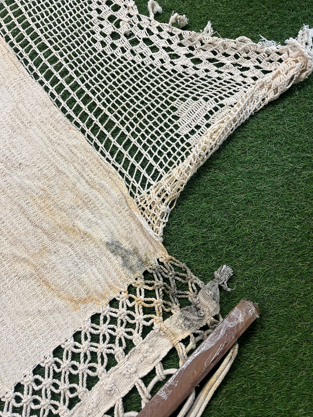 Mildew and discolouration on a hammock