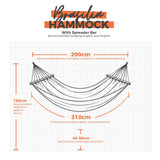 Brasilia Hammock with spreader bar dimensions on a grid background