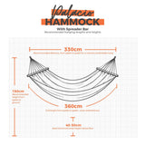 Palacio hammock hanging dimensions on a white grid background