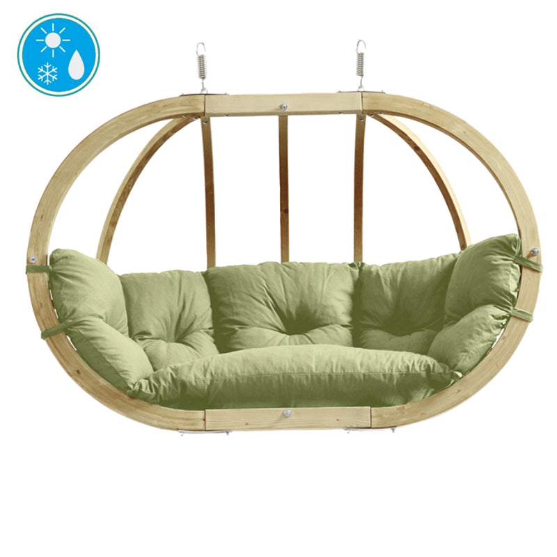 Globo Royal Oliva Double Seater Hanging Egg Chair Weatherproof Lime.
