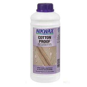 Nikwax Cotton Proof bottle with purple cap and label on a white background