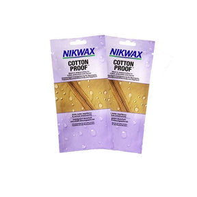 Two packages of Nikwax Cotton Proof on a white background