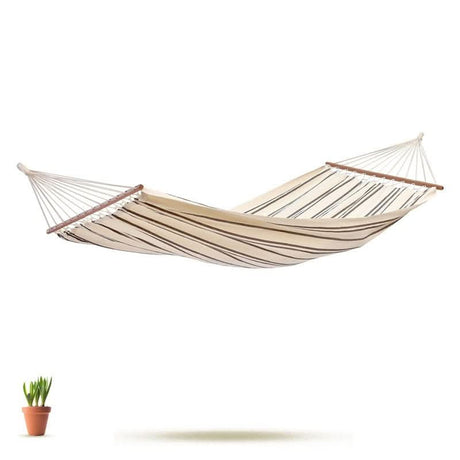 Beige hammock with wooden bars on a white background