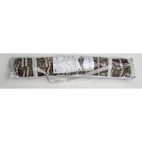 Roll of camouflage fabric with a label on a white background