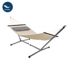 Beige hammock with stand on a white background, featuring the 'Double' brand logo.