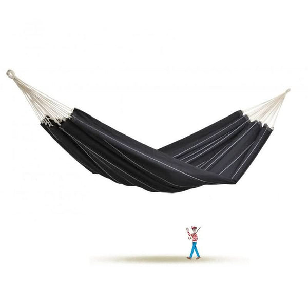 Black hammock with white straps on a white background