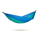 Blue and green hammock on a white background