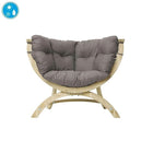 Chair with grey cushion and wooden frame on a white background