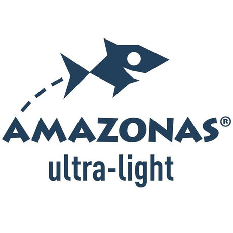 Amazonas ultra-light logo with two blue fish shapes on a white background
