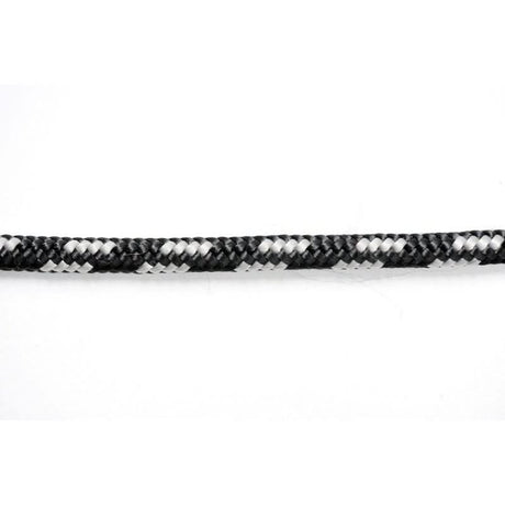 Close-up of black and white braided cord on a white background