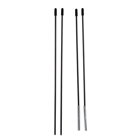 Set of four black poles with metal tips on a white background