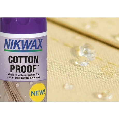 Nikwax Cotton Proof product with waterproofing demonstration on fabric