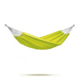 Yellow hammock with silver straps on a white background