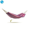 Striped hammock with pink and purple pattern on a white background