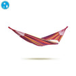 Colourful striped hammock on a white background with a water droplet icon.