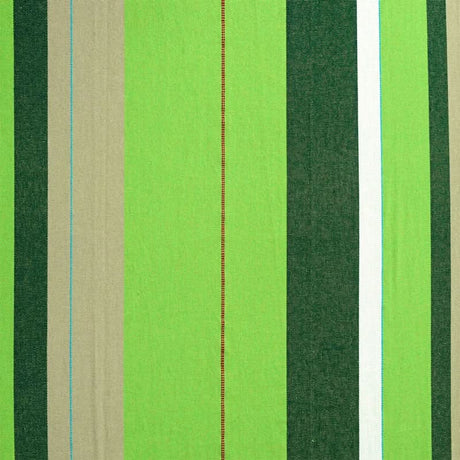 Striped fabric pattern with green, beige, and white vertical stripes.