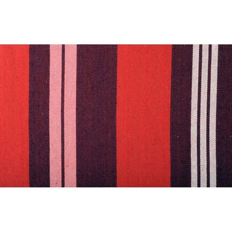 Striped fabric with red, purple, pink, and white stripes on a white background