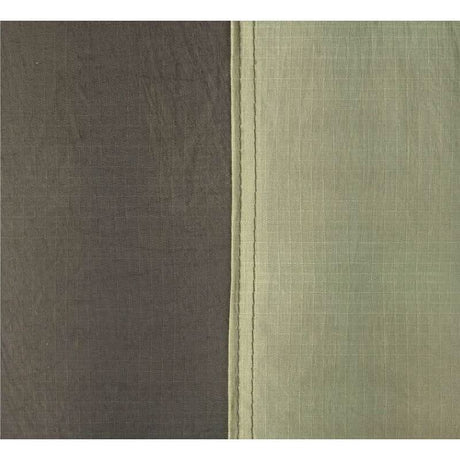 Two fabric swatches, one brown and one green, side by side.