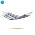 Striped hammock with blue and white pattern on a white background