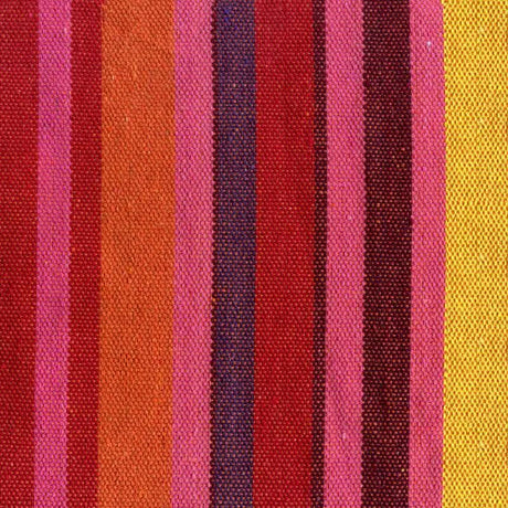 Striped fabric pattern with red, orange, purple, and yellow colours.