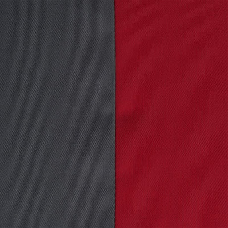 Two fabric swatches, one dark grey and one red, side by side.