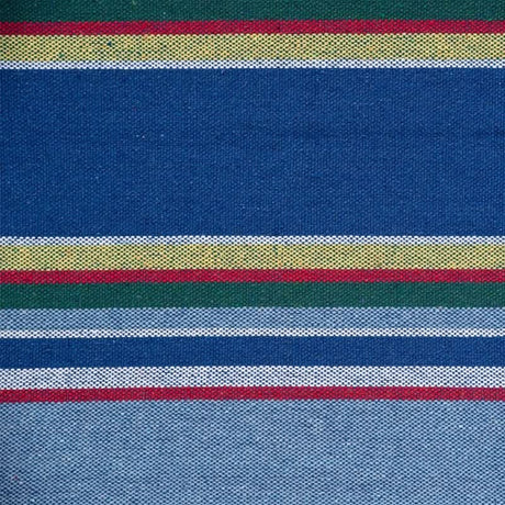 Close-up of fabric with multicolored stripes on a blue background