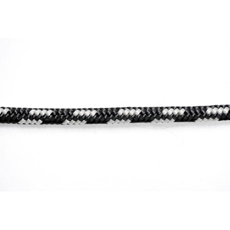 Close-up of black and white braided cord on a white background